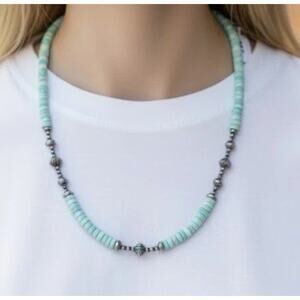 Navajo Pearl Style Sterling Silver Beaded Necklace Turquoise Opal Quartz 18-20”